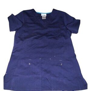 Scrubstar Womens Navy Blue V-Neck Scrub Top XS With Pockets 77% Polyester 20% Ra